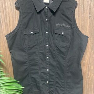 Harley-Davidson Black Sleeveless Snap Front Shirt Wing Back 2XL